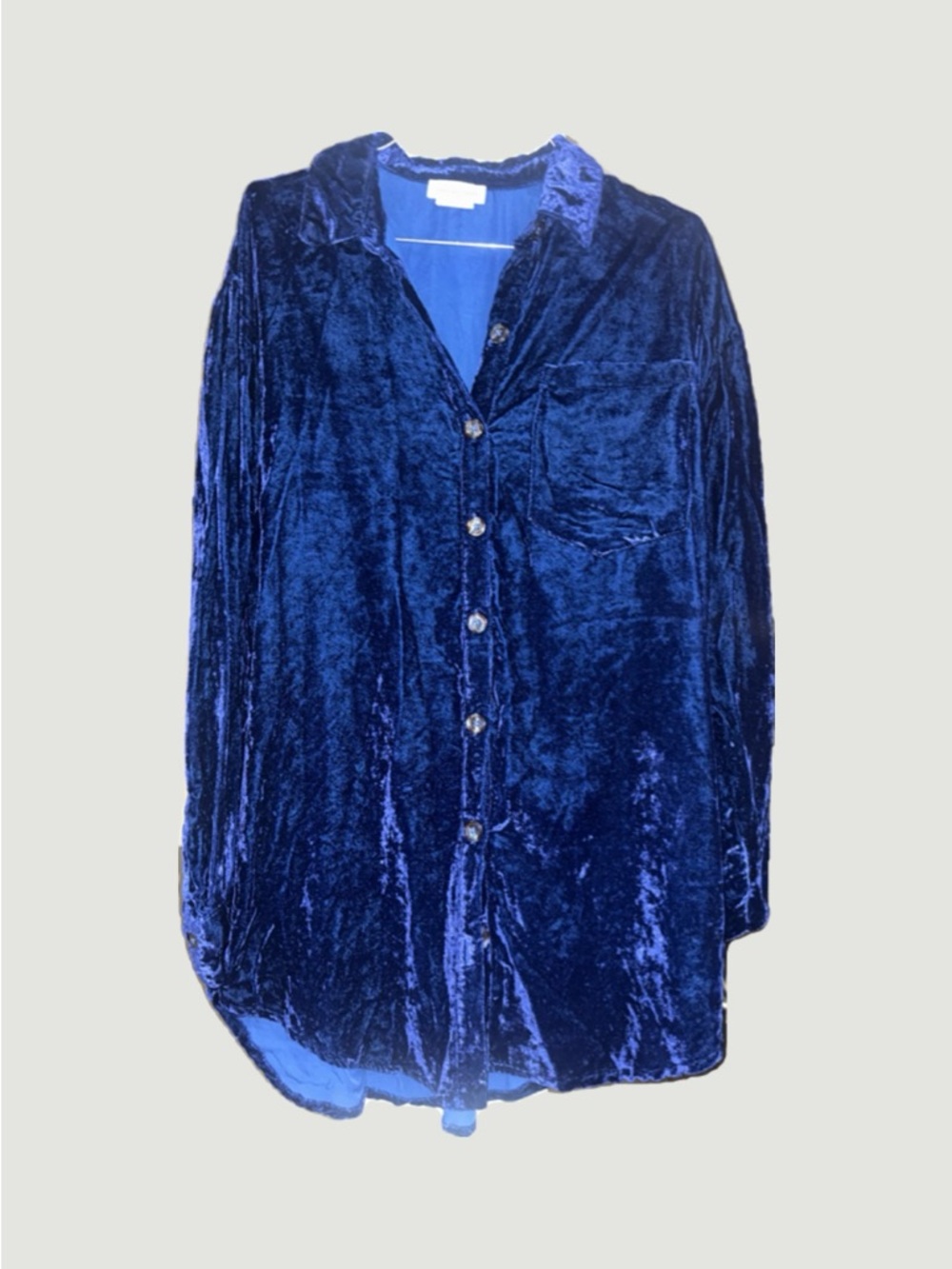 Lovers + Friends Velvet Button-Up Top in Deep Blue